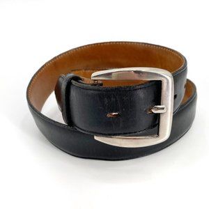 Tony Lama Black Leather Western 32" Silver Belt